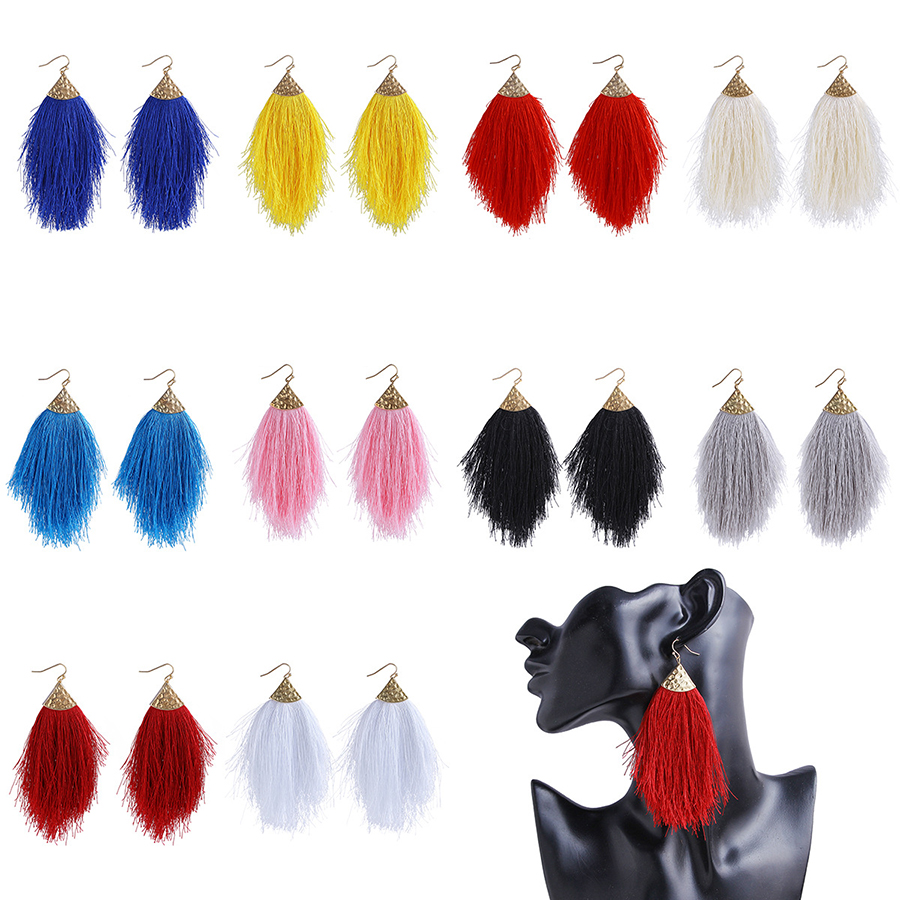 

Fashion Alloy Cotton Thread Feather Tassel Earrings Bohemia Dangle Hook Fringe Earrings Eardrop For Women Jewelry Gifts