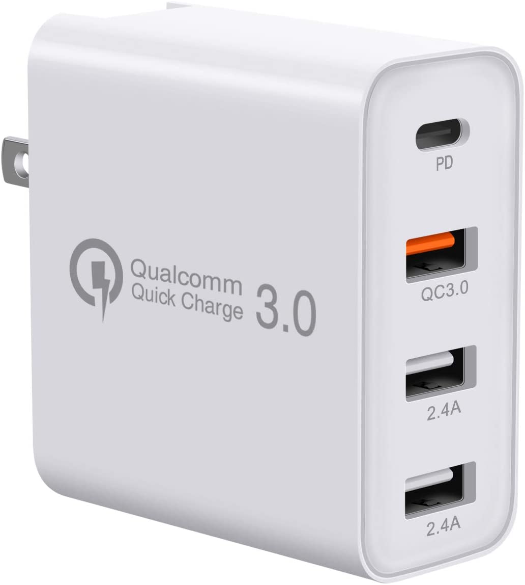 

USB C Charger, 48W 4 Ports Fast Charging PD Wall Chargers with Quick Charge 3.0, Multi Port USB-C Travel Adapter for Samsung iphone
