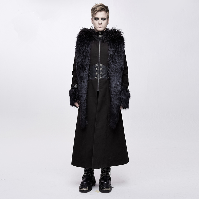 

Devil Fashion Men' Gothic Gorgeous Hoodies Gown Coat Punk Fashion Removable Fur Collar Banquet Dinner Winter Thick Long Jackes, Black