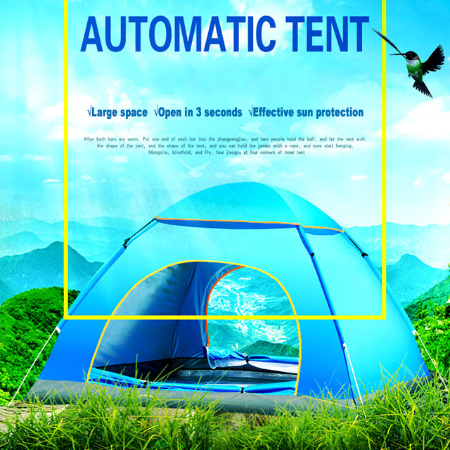 

Outdoor tent 3-4 people automatic double beach camping simple speed open multi-person rain camping tent