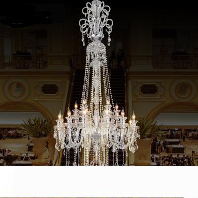 

large stair long hotel crystal chandelier modern long K9 Lobby hotel Crystal LED candle chandelier fixture