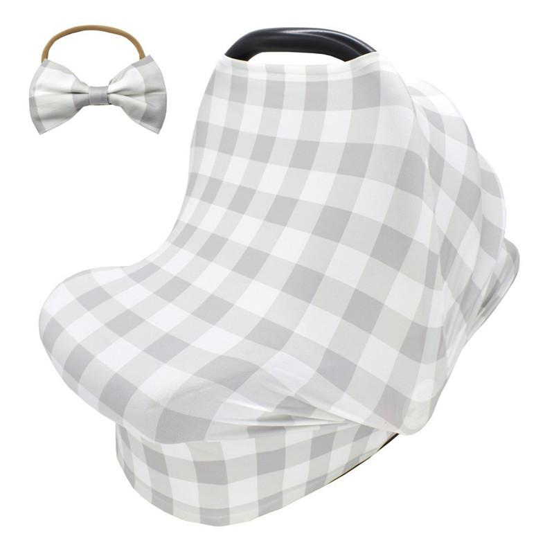 

2020 HOT Functional Plaid Breastfeeding Towel Hair Band Set Multi-function Safety Seat Cover Baby Bow Hair Band