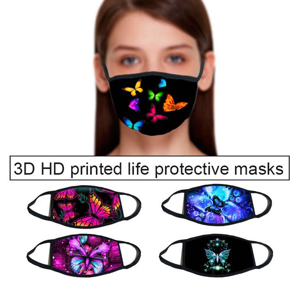 

Washable Butterfly Printing Face Mask Washable 3D Printed Mouth Cover Cloth Mask Adults Female Women Fashion Designs Masks