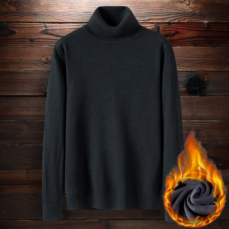 

2020 Men Turtleneck Cotton Pullover Autumn Winter Comfortable Warm Solid Spacious Long Sleeve Clothes Knitted Casual Sweaters, Black