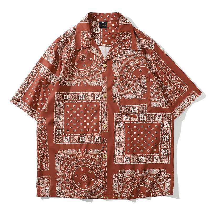 

Black & Navy & Red Streetwear Harajuku Cashew Flowers Shirts Summer thin Hip Hop Casual Short Sleeve Shirt Coats Men Summer Top