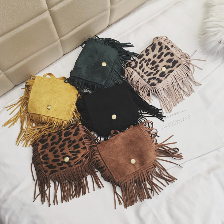 

Fashion children tassel handbags girls mini velvet one-shoulder bag kids leopard Messenger bags A3475, Brown