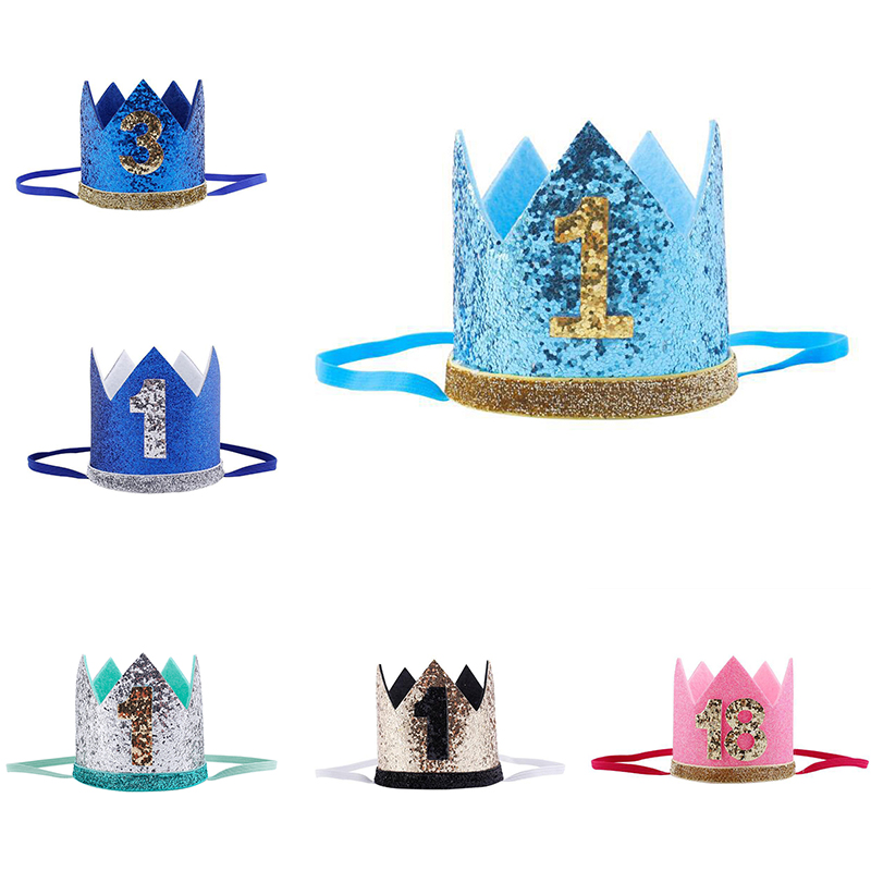 

Baby Boy Girl First 1st Birthday Party 1/3/18 Years Crown Pattern Children Hair Band Headband Prince Hat Hair Head Decorative