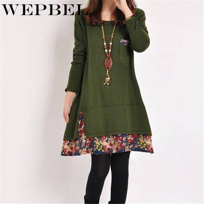 

WEPBEL Casual Floral Tops Tunic Blouse Dress -XXXL New Women Long Sleeve Plus Size Loose Dress, Black