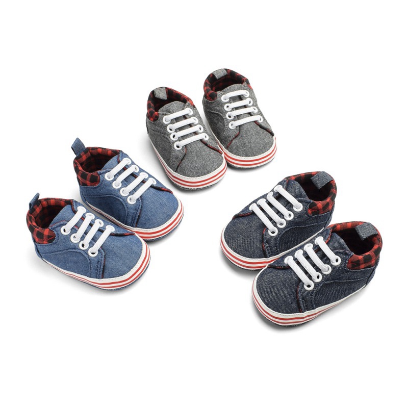 

Baby Summer Shoe Newborn Baby Boys Causal Denim Anti-slip Shoes Plaid Patchwork Soft Sole Sneakers Prewalker -18M, Lb
