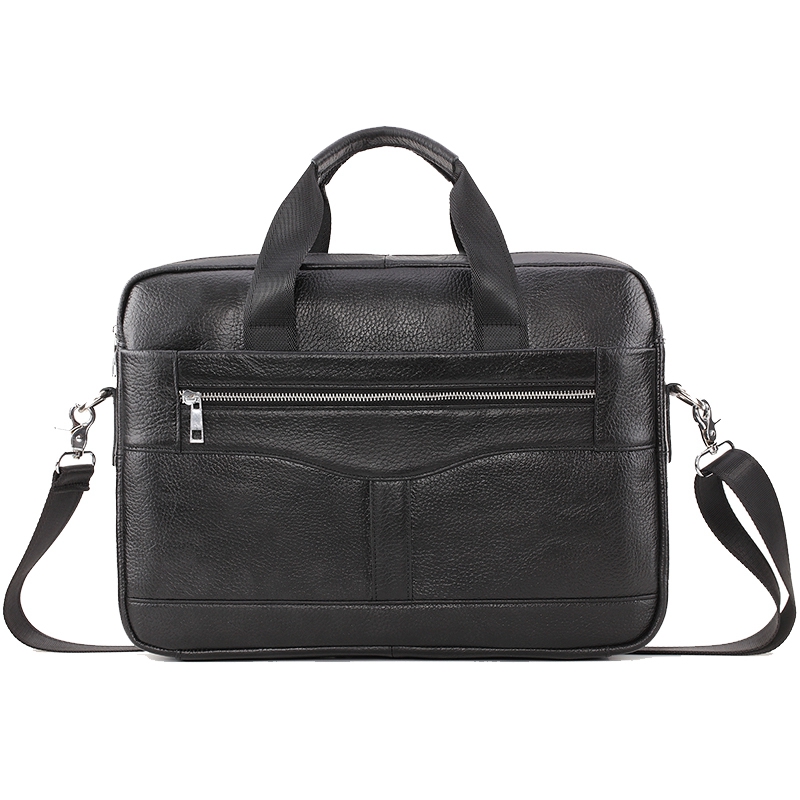 

PI UNCLE Official Package Mail Bag Men's Leather Bag 14-Inch Laptop Men's Office Business Handbag, Black