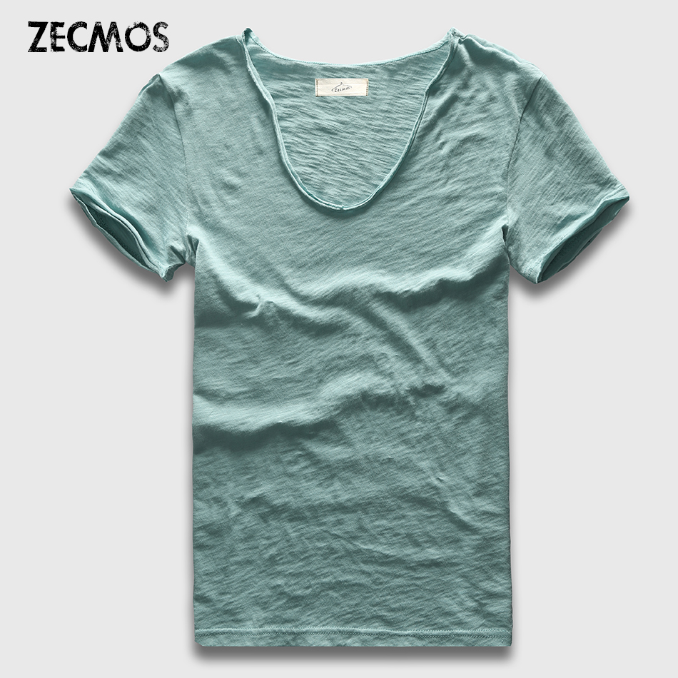 

Zecmos Brand Men T-Shirt Plain Hip Hop Fashion Casual  V Neck T Shirt Swag For Men Short Sleeve Man Top Tees, Olive green