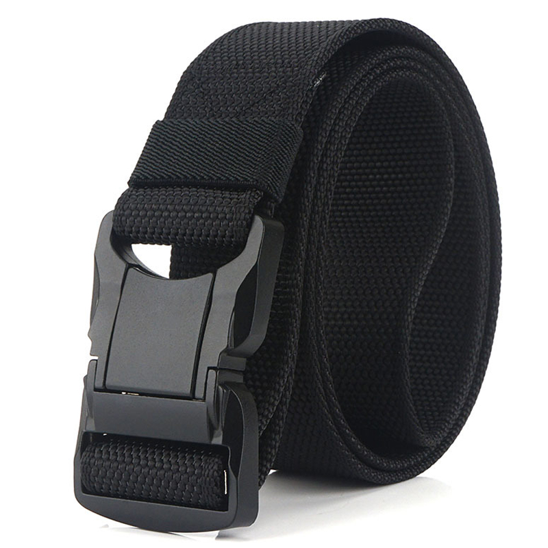 

New high-strength aluminum alloy tactical belt black quick release metal buckle unisex belt soft nylon adjustable sports, Coffee
