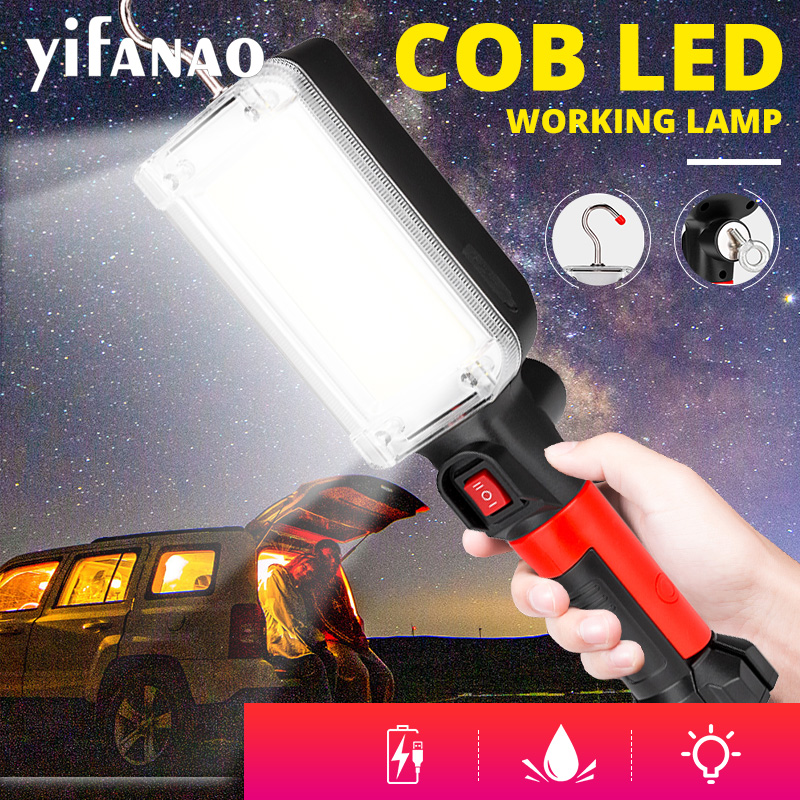 

Portable Lanterns LED Work Light COB Floodlight Rechargeable Maintenance Lamp Use 2*18650 Battery Magnetic Hook Clip Waterproof