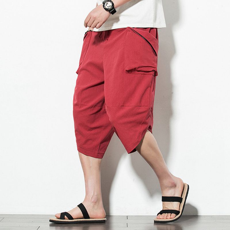 

Sinicism Store Japanese Cotton Linen Harem Pants For Men Solid Color Wide Leg Man Casual Calf-length Pants 2020 Male Clothes, Black