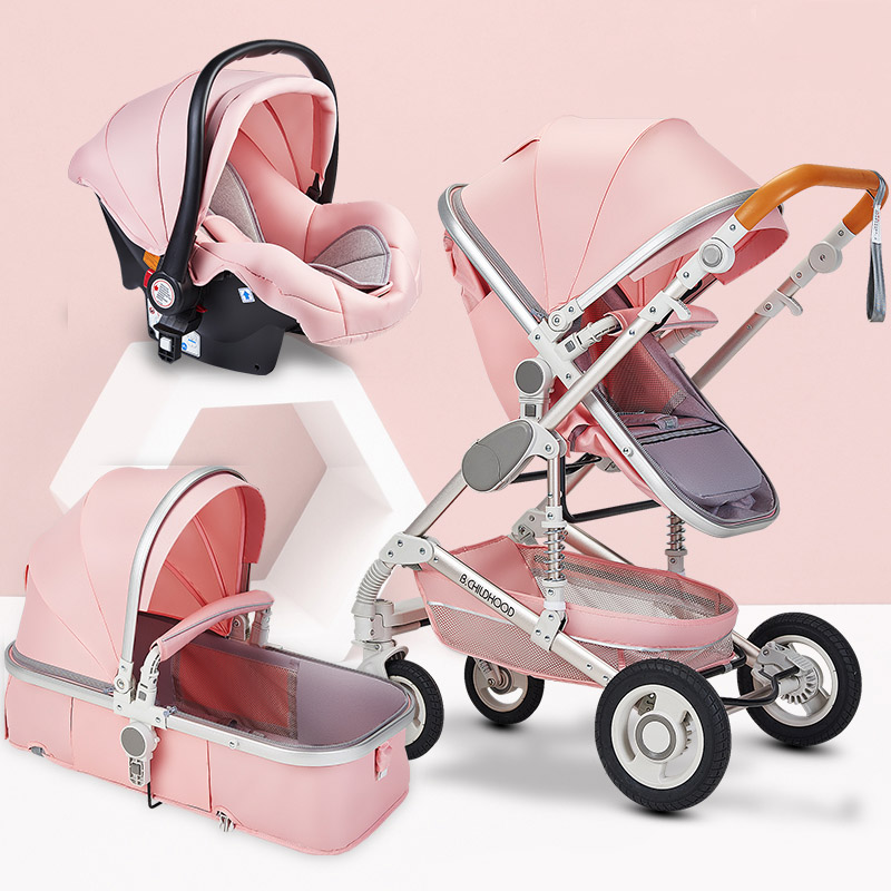 

Bluechildhood Multifunction Baby Stroller 3 in 1 High Landscape Stroller Folding Carriage Gold Baby Newborn