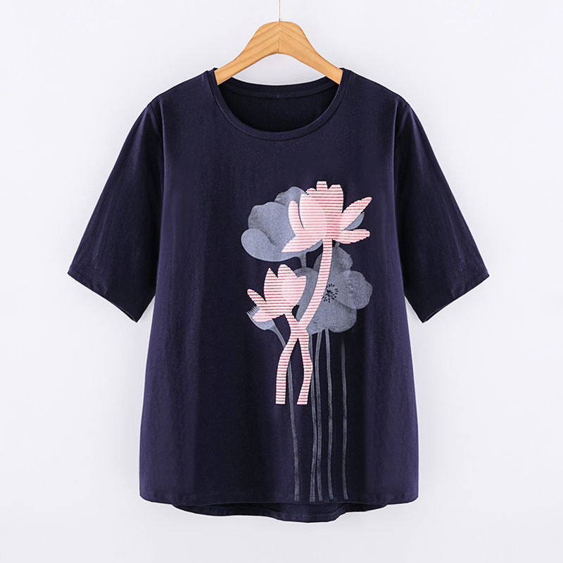 

2020 Cotton Floral Print 3D T Shirt Women 4XL Modis Summer Top Womens Clothing Graphic Tees O-neck Tshirt Loose Tee Shirt Femme, Pink