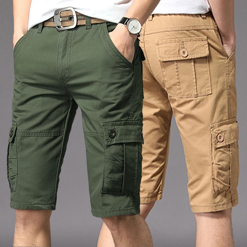 

Casual Shorts For Men Summer Shorts Fashion Brand Multi-Pockets Cotton Siraight Fit Male Cargo Knee Length 2020, Kcd636 khaki