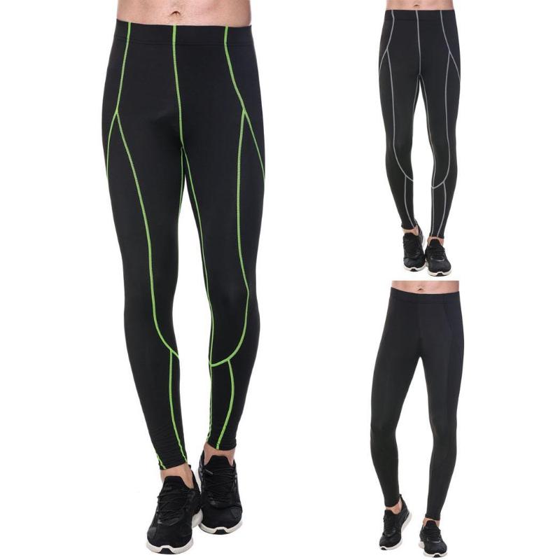 

Men Cycling Sports Tights Pants Quick Dry Breathable Fitness Trousers Elastic Mid-Waist Slim Long Pants Male Outdoor Sportswear, Black