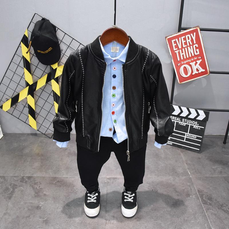 

children clothing set kids casual boys Faux leather coat+ shirt+ pants 3Pcs/set boys fashion Spring Autumn sets 2-6years