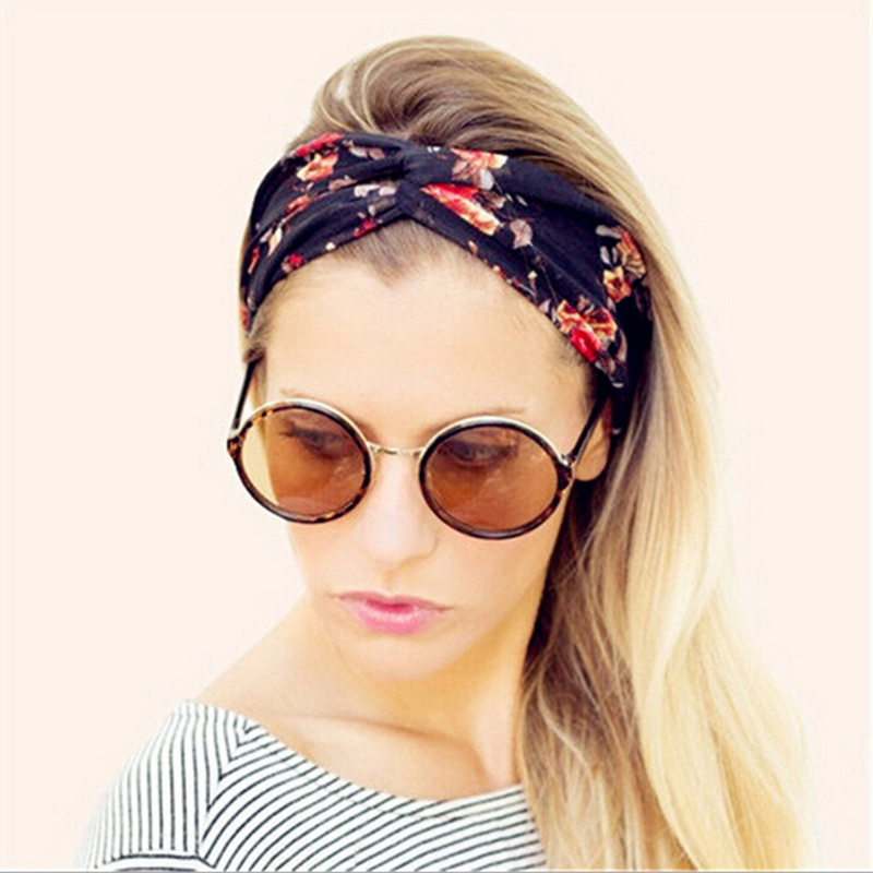 

Women Vintage Headband Floral Wide Stretch Hair Band Yoga Elastic Turban Floral Twisted Knotted Headband Hair Accessories