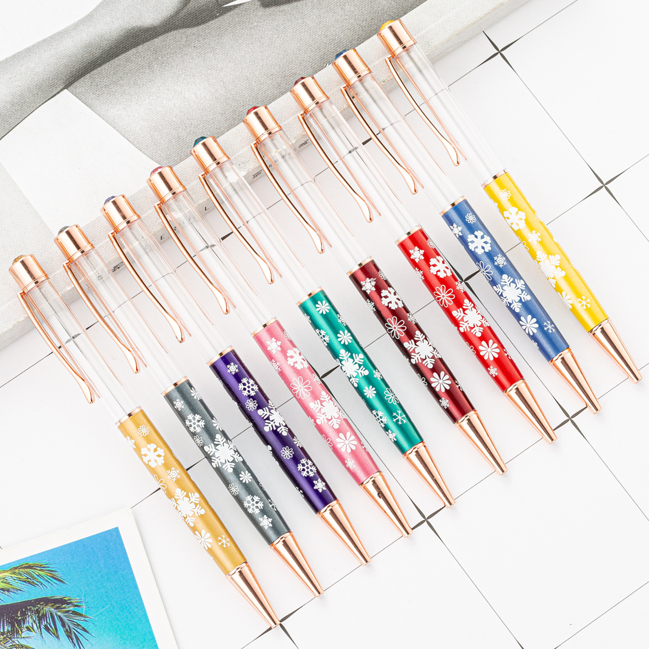 

14.5 x 1.0 cm wholesale diy snowflake empty tube pen metal ballpoint pen hand made oil crystal pen, Blue;orange