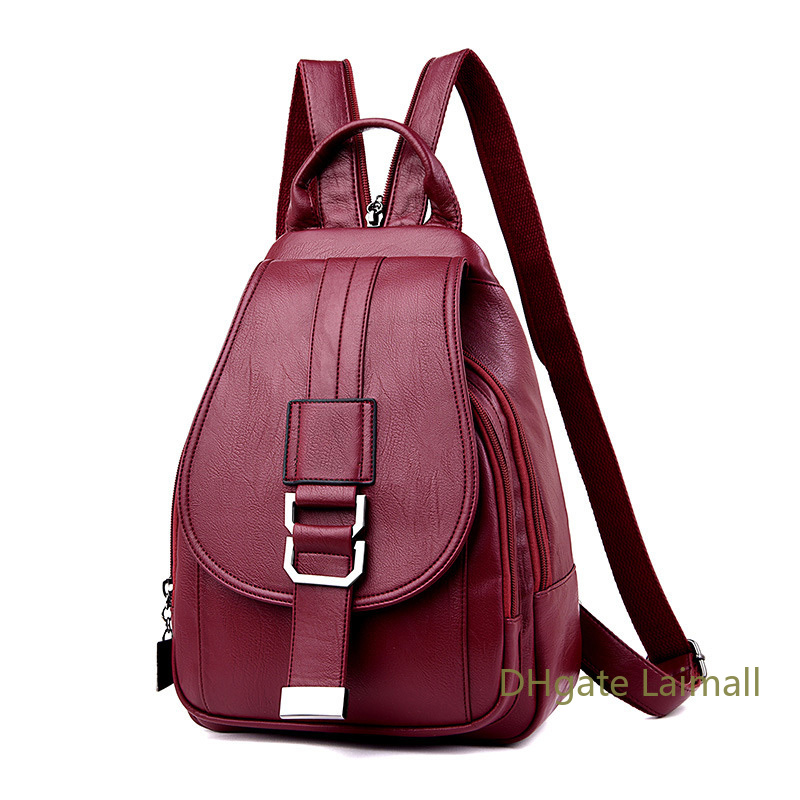 

Laimall Women Leather Backpacks Vintage Female Shoulder Bag Sac A Dos Travel Ladies Bagpack Mochilas School Bags for Girls, Red
