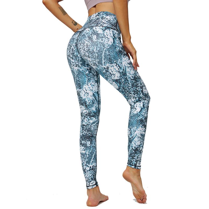 

Yoga Pants Push up Seamless Hips Exercise Trousers Women Leggings High Waist Yoga Pants Printing With Pocket Elastic Trousers, Blue