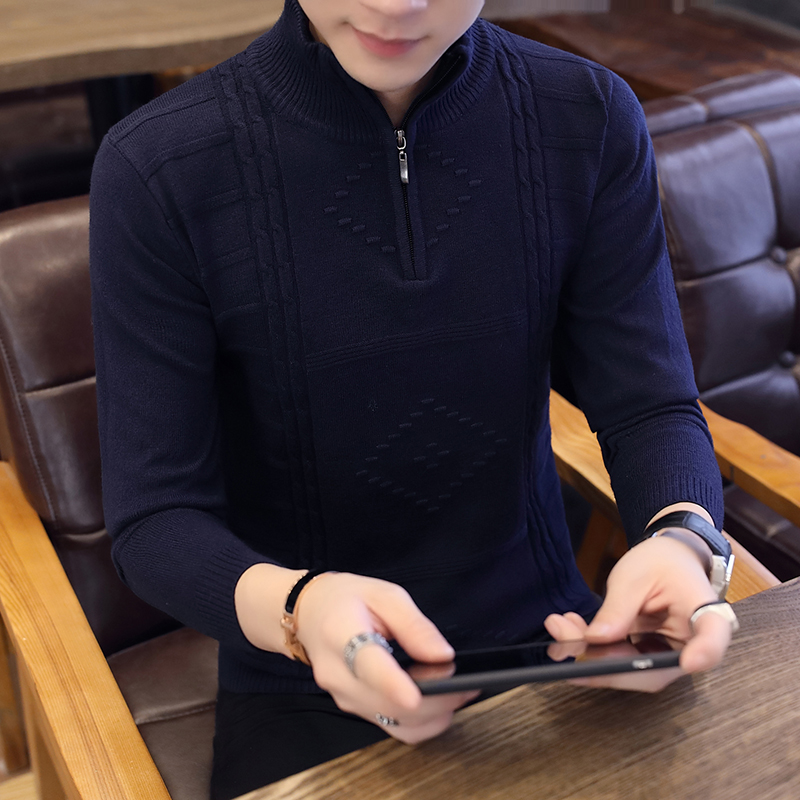 

Pullovers Turtleneck Mens Sweaters Winter Stand Collar Zipper Slim Fit Thick Casual Knitting Warm Knitwear Pullover, Beige