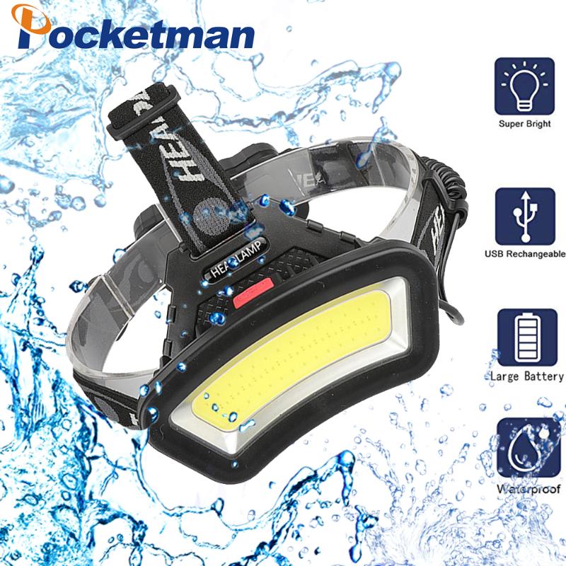 

LED Lighting Distance Wide Angle COB LED Headlight Use 2x18650 Battery Head Lamp USB rechargeable Lantern For Hike Outdoor
