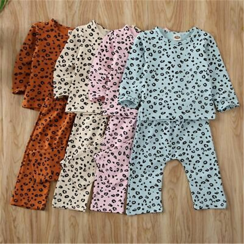 

Spring Autumn Toddler Kids Baby Girls Boys Clothes Sets Leopard Print Pullover T-shirt Tops+Pants Cotton Outfits Set 0-18M
