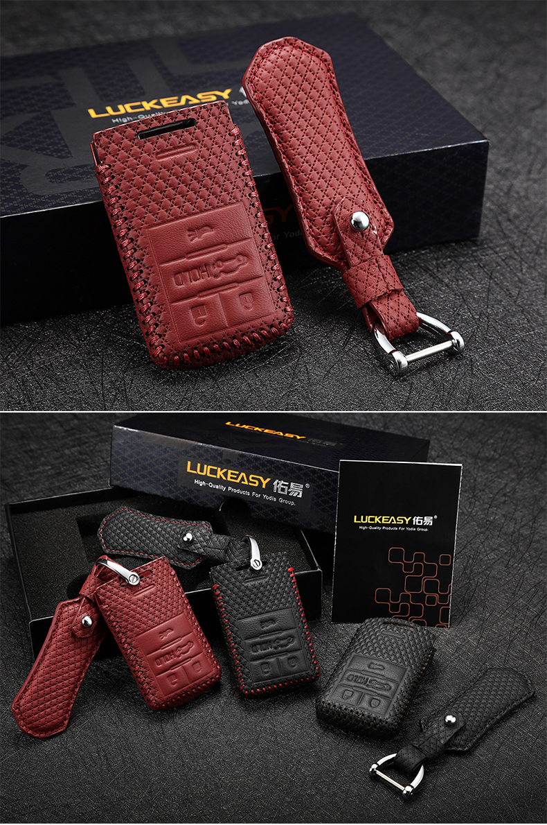

leather key cover fit for CADILLAC CTS XTS DTS Remote Key Case Entry Fob 5 Buttons key3, Black red