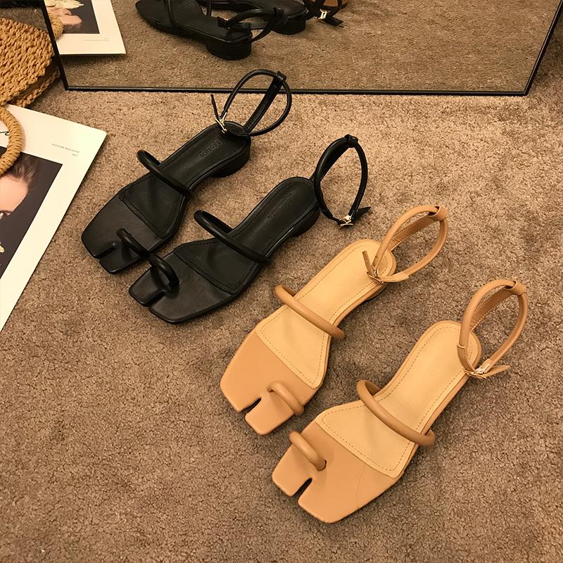 

2020 New Square Toe Low Heel Sandals Summer Outdoor Dress Shoes Ladies Elegant Sandals ankle strap ladies shoes, Black