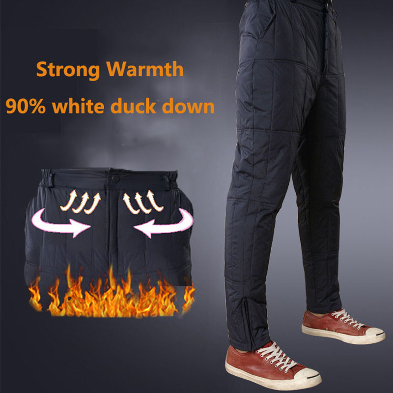 

Large Size Men Outdoor Winter White Duck Down Pants Windproof Thicken Thermal Warm Elasticity Pants Climbing Camping Trousers, Army green