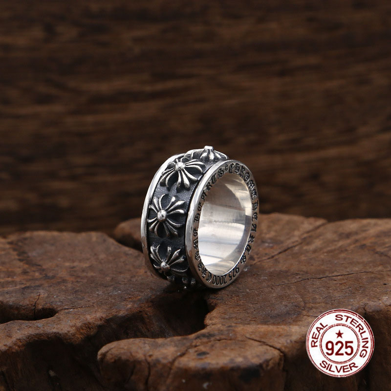 

S925 sterling silver ring jewelry handmade Thai silver men's eternal cross army flower rotating to send gifts 2019