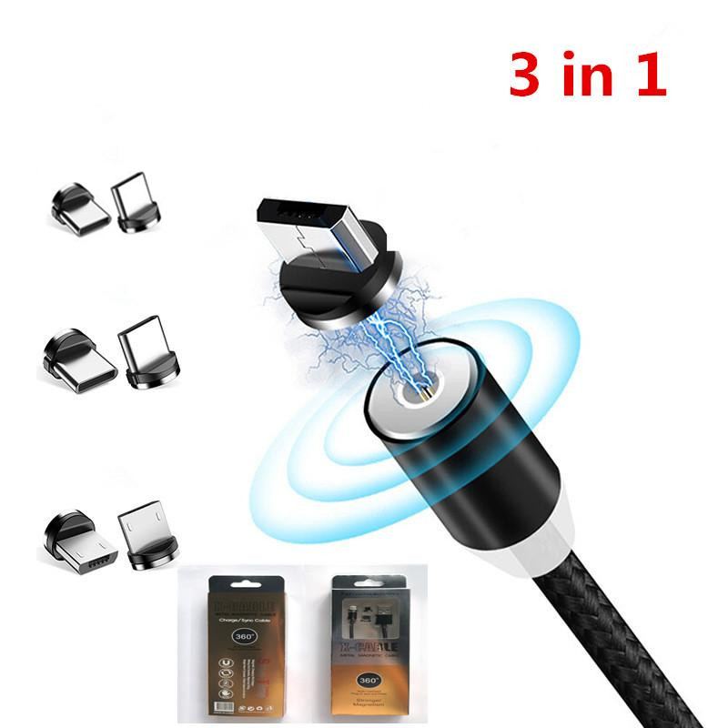 

3 in 1 Magnetic Fast Charger Line 2A Nylon Magnet Quick Charging Cord Type C Micro USB Cable for Samsung S20 7/8 Plus MX max XR, Mixed color