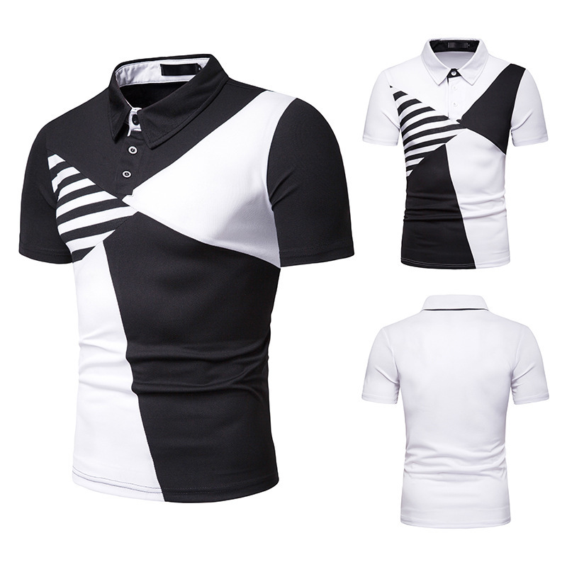 

Cross-Border Exclusively for New Summer Men Striped Mosaic EU Size Short Sleeve Pension D29, Black