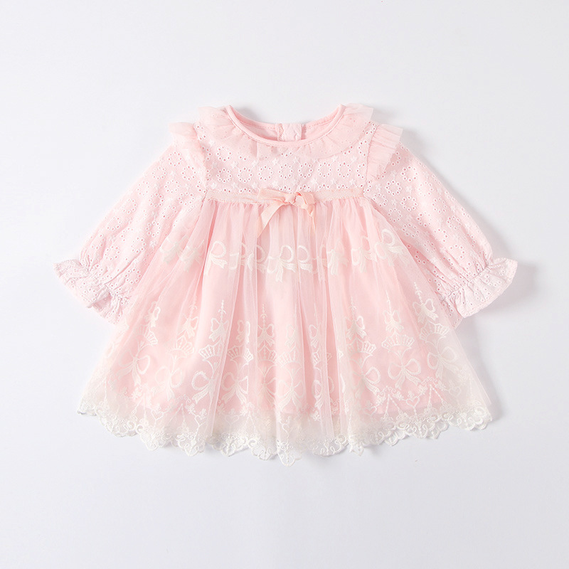

Kids Dresses For Girls Embroidery Lace Tulle Dress Wedding Little Girl Party Birthday Dress Children Autumn Clothing Ball Gown, Pink