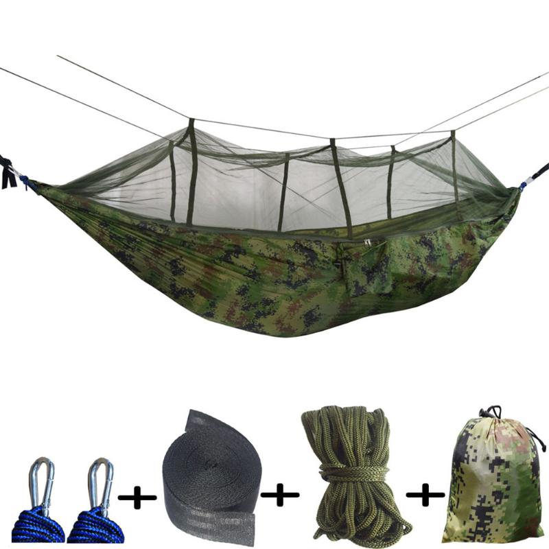 

Portable Double Swing Hammock Nylon Bed with Mosquito Net for Camping Hiking Hammock Accessories Tools