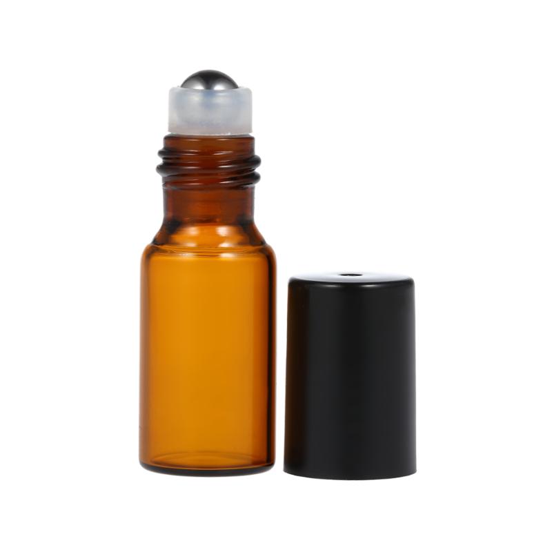 

10 Pcs 5ml Mini Amber Glass Bottle Jar Essential Oils Roll-on Bottle Stainless Steel Roller Ball Jar with 3ml Dropper