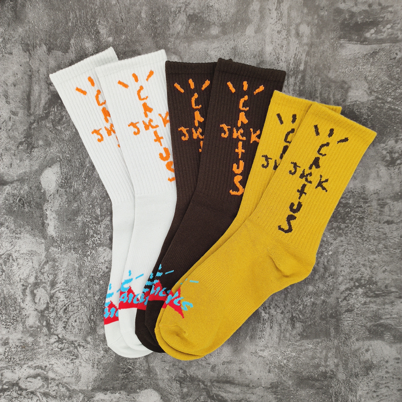 

White Yellow Brown Socks Women Men Unisex Cotton Basketball Socks, Black