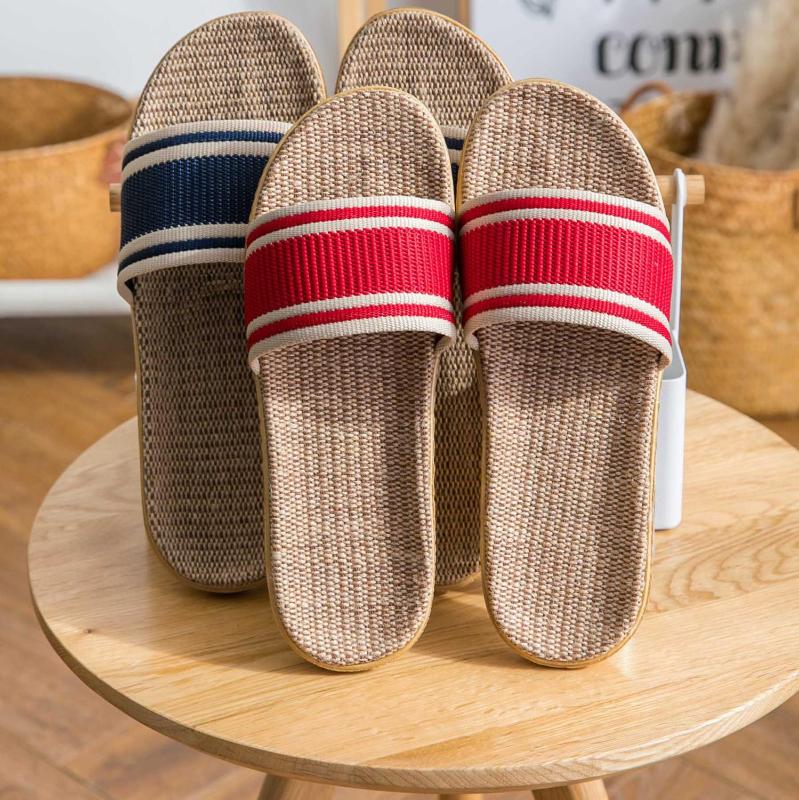 

STONE VILLAGE Summer Flax Home Indoor Floor Slippers Women Flat Shoes Couples Linen Beach Sandals Casual Female Male Footwear, Women pink