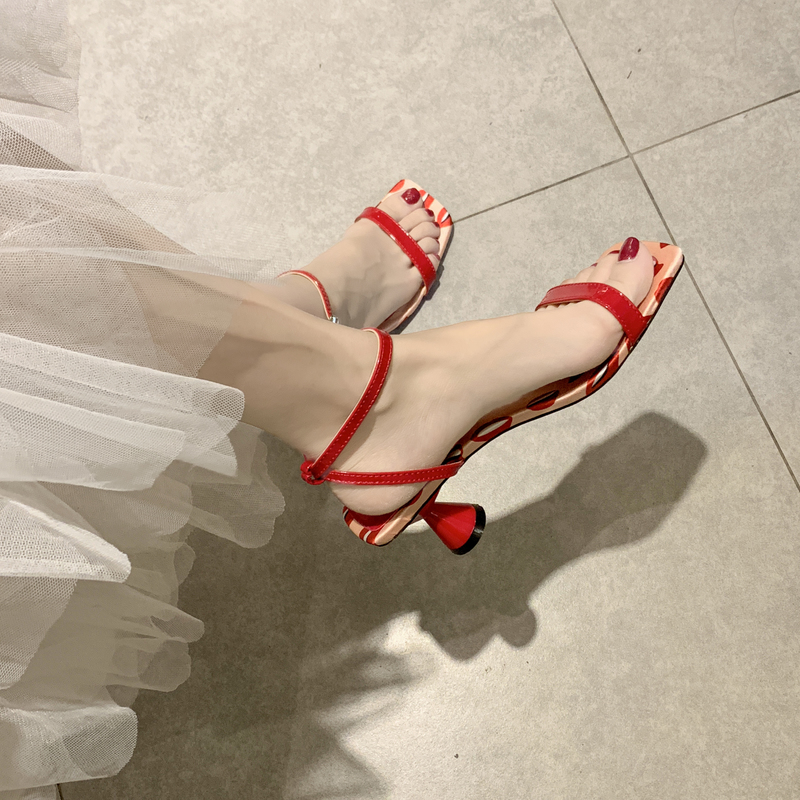 red and white polka dot sandals