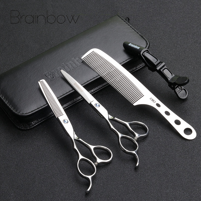 

Brainbow 6.0''Left-hand Hair Scissors Stainless Steel 9cr13 Professional Hairdressing Cut Thin Barber Shears Titanium Steel Comb