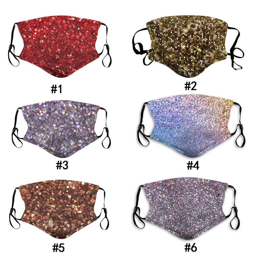 

Sequin Printed Bling Face Mask Adults Dustproof Mouth Cover Anti Fog Decoration Club Reusable Women Female Glitter Sparkling Fashion Masks