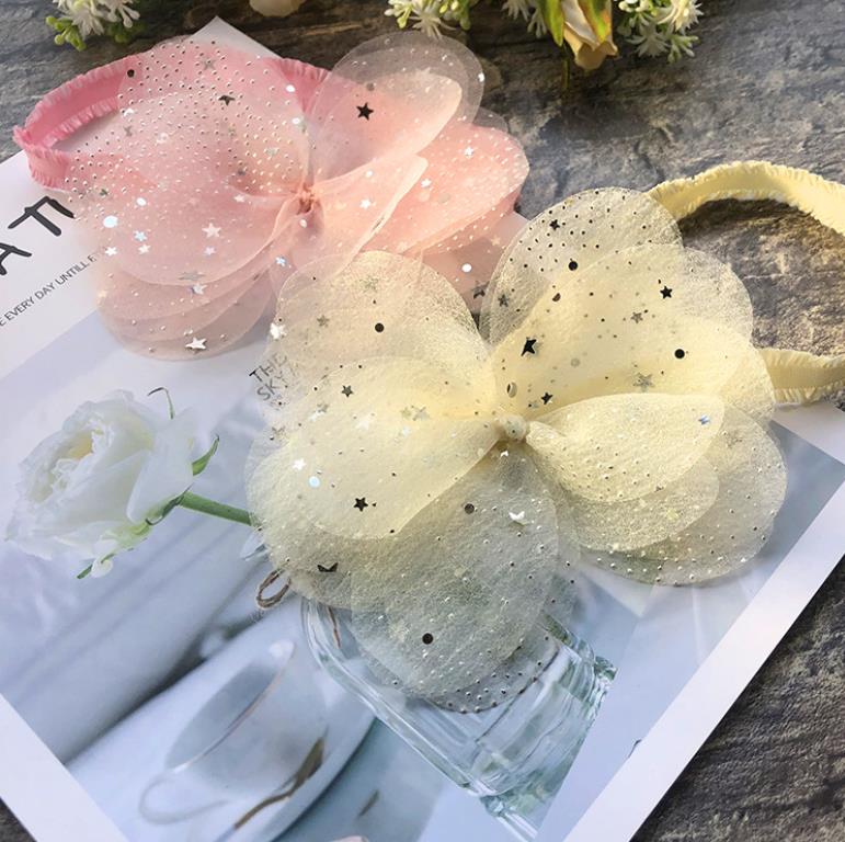 

New Korean Princess Chiffon Hairband Stars Girls Glitter Knot Hair Bows Headband Headwear Fashion Kids Headwear Hair Accessories
