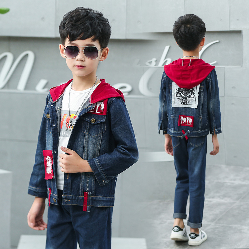 

Children's Boy Denim Clothing Set 2020 Autumn New Casual Hooded Jacket And Jeans Two Pieces Suits 110-160 High Quality, Blue