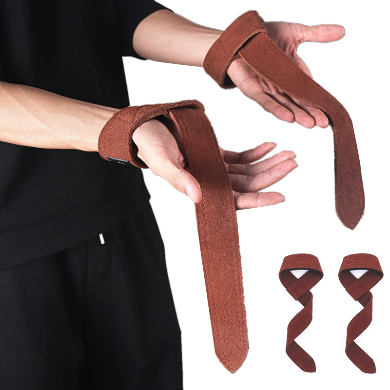 

Cow Leather Lifting Straps with for Grip Support Deadlift Bodybuilding Barbell Training Wrist Wraps Weightlifting Wristband, Brown