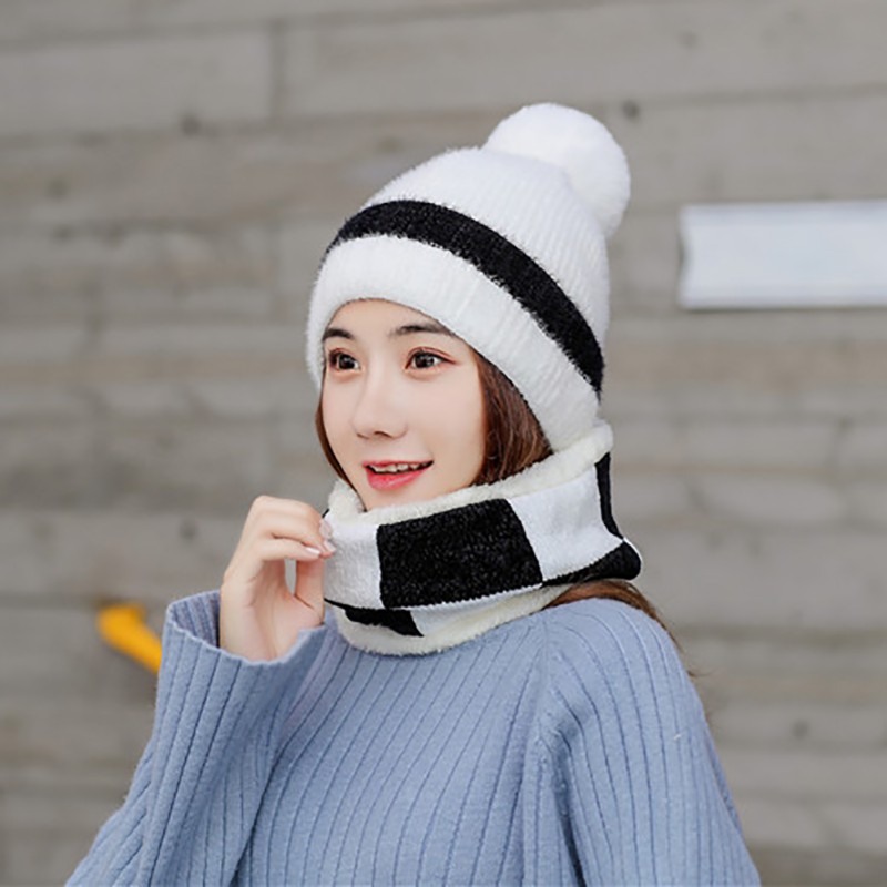 

hat ladies winter plus velvet thick warm bib hat of the tide wild mixed color wool cap set Korean version, Zy1234k