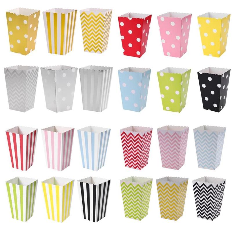 

12pcs Dot Wave Striped Paper Popcorn Boxes Candy Box Corn Bag For Christmas Wedding Party Birthday Decoration Supplies