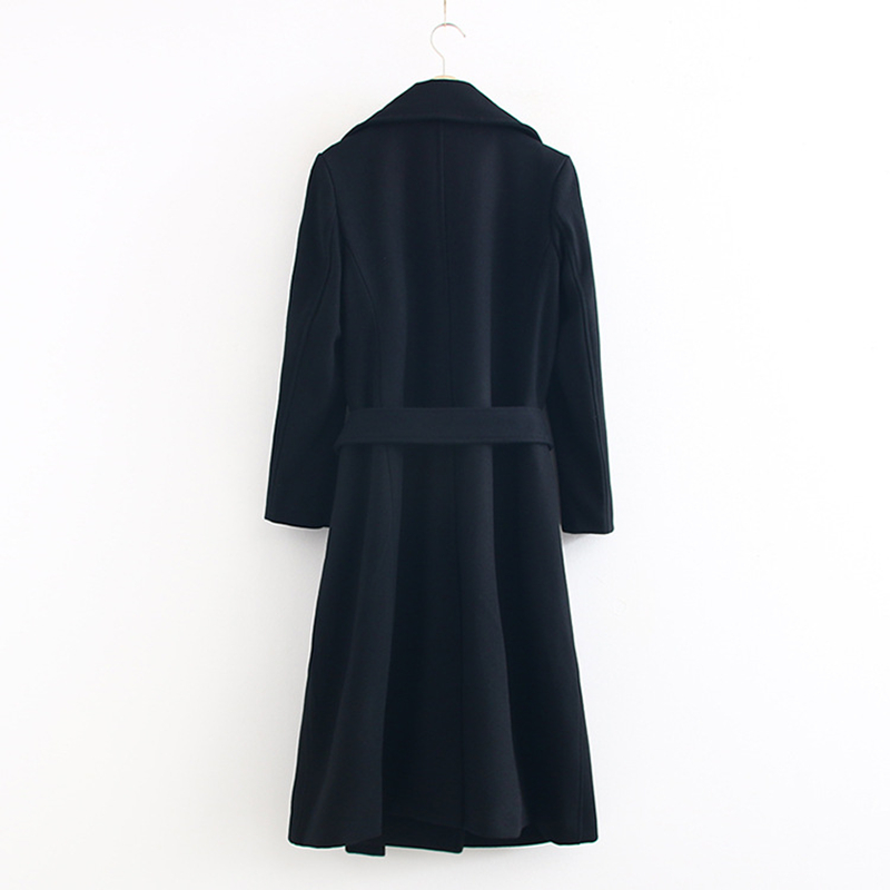 

2020 autumn and winter new solid color long lapel belt long-sleeved woolen coat loose and comfortable simple ladies woolen coat, Black